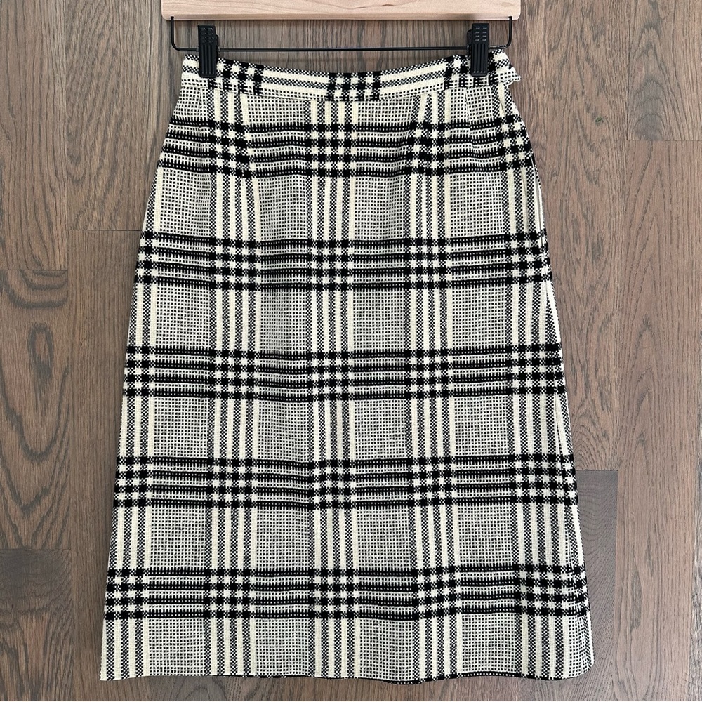 Pendleton 100% Wool Plaid Pencil Skirt in Cream and Black Crosshatch 26" Waist
